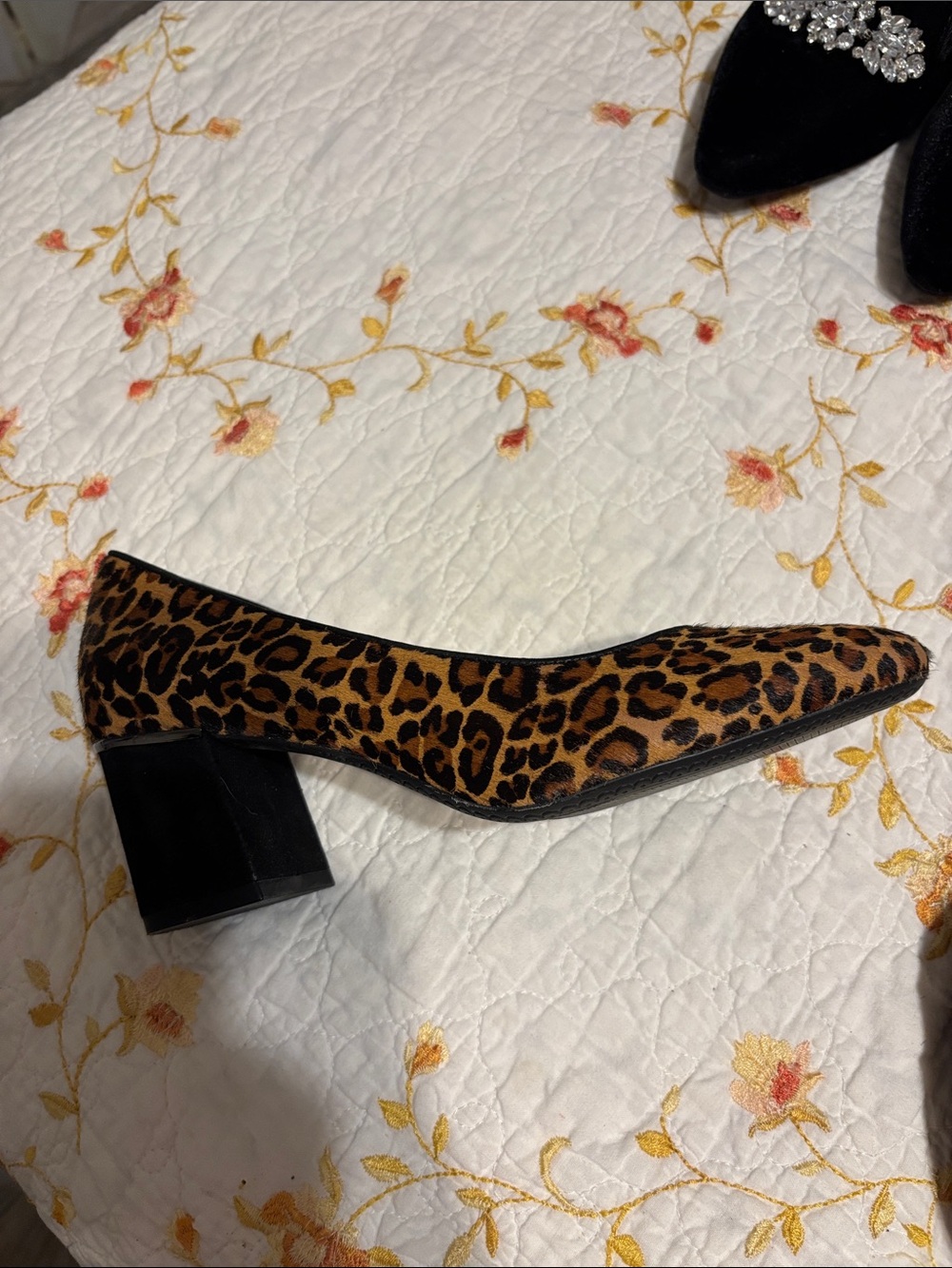 Alex Marie Leopard Print Block Heel Pumps - Tan/Black - Picture 2 of 4